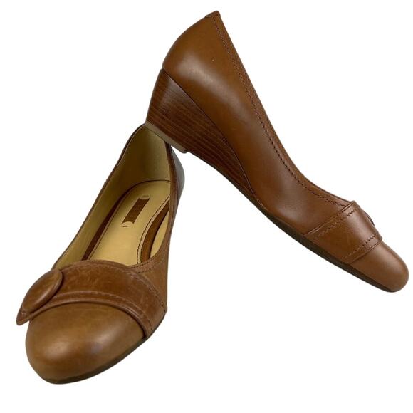 Ecco Durango Slip On Wedge Shoes Almond Toe Whiskey Leather Size 39 Comfort - Picture 2 of 10